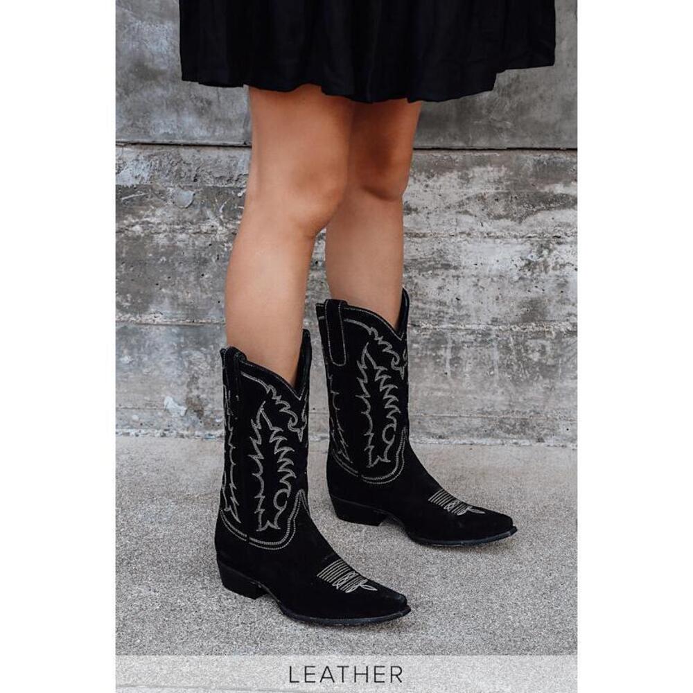 Lulus Tino Black Suede Leather Pointed-toe Knee High Cowboy Boots